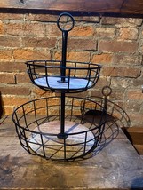 Wood and Black Metal Wire 2-Tier Fruit Basket  - Threshold - £18.78 GBP