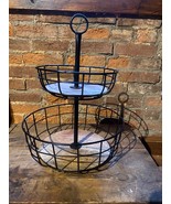 Wood and Black Metal Wire 2-Tier Fruit Basket  - Threshold - £18.91 GBP