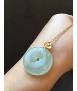 Natural Old Pit Icy Pale Green Jadeite Necklace 18K Solid Yellow Gold &amp; ... - $288.00