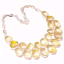 Golden Rutile Gemstone Handmade Anniversary Gift Necklace Jewelry 18&quot; SA 2645 - £15.44 GBP