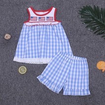 NEW Boutique 4th of July Flag Tunic &amp; Ruffle Shorts Girls Outfit Set - £3.83 GBP+