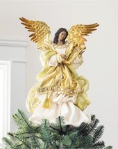 GILDED BLACK ANGEL CHRISTMAS TREE TOPPER DECOR HANDCRAFTED (14”x12”x6”) - $252.44