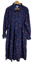 The Vermont Country Store Maxi Dress Size 1X Corduroy Shirt Dress Blue Floral - £44.39 GBP
