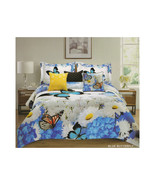  Butterflies &amp; Flowers Comforter Set   7 Piece Queen Size Oversized Over... - €80,36 EUR