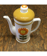 Vintage pottery large coffee serving pot large flower design groovy 60&#39;s... - $24.70