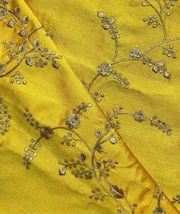 Yellow &amp; Gold Indian Embroidered, Dress Gown Drapery Bridal Wedding Fabric NF722 - $12.49+