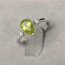 1.80Ct Brilliant Pear Cut Peridot Wedding Engagement Ring 14K White Gold Finish - £63.22 GBP