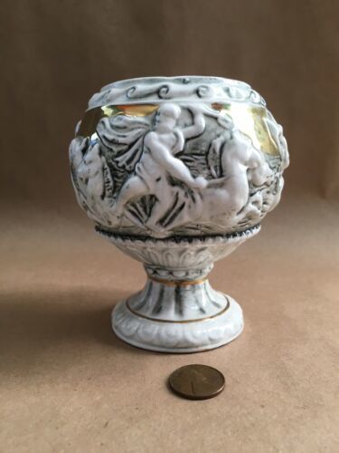 Lefton Vase Planter #780 Grecian Venetian White & Black W/ Gold Accents 4" - £13.42 GBP