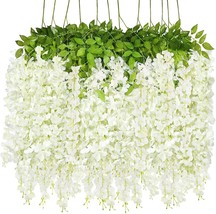 12 Pack Artificial Hanging Flowers Wisteria Garland Lush Long Silk Flower, White - £25.15 GBP