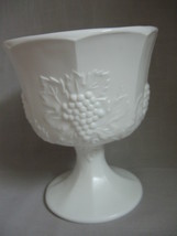 Indiana Milk Glass By Colony Milk Glass Candy Dish Compote Planter Grape &amp; Leaf - £7.85 GBP