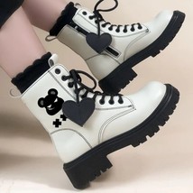 Bear Heart PU Leather Ankle Boots | Women Shoes Chunky Heels Lolita #770 - £63.03 GBP