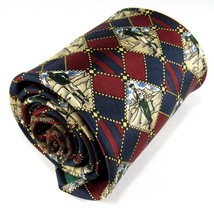 Tommy Hilfiger Men&#39;s Silk Tie Golfer Theme Diamond Pattern Navy &amp; Burgundy - $14.00