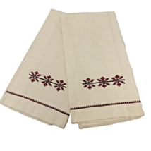 Vintage Handmade Cross Stitch Linen Fingertip Towels / Napkins NOS Set of 2 - $12.99