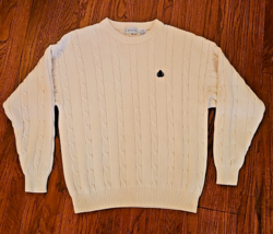 Izod Sweater Mens Large Chunky Cable Knit Winter Ivory Tennis 100% Cotton - £38.56 GBP