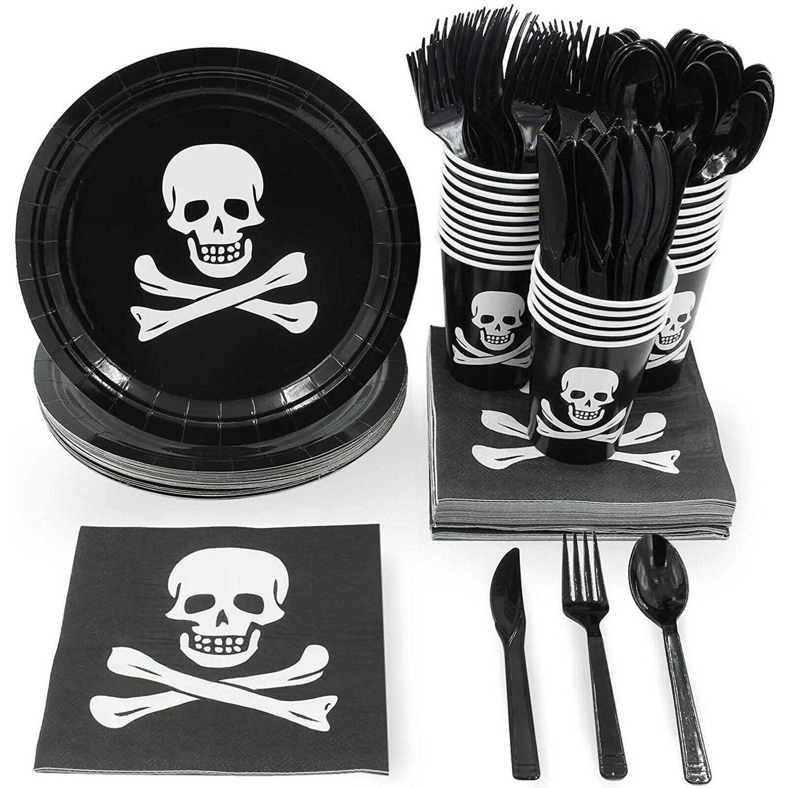 Primary image for 144-Pcs Pirate Party Supplies With Plates, Napkins, Cups And Cutlery, Serves 24