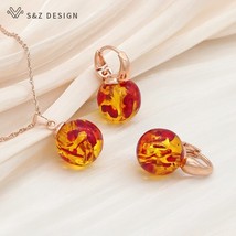 S&Z DESIGN New Elegant Round Flower ambers Dangle Earrings Jewelry Sets For Wome - £18.55 GBP
