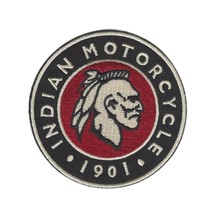 INDIAN IRON ON PATCH 3&quot; Round Embroidered 1901 Motorcycle Biker Jacket R... - £3.14 GBP