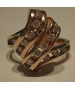 Stunning 14K Yellow Gold 18 Diamond Ring Sz 6.5 Ribbon Wave Swirl Modern... - £318.99 GBP