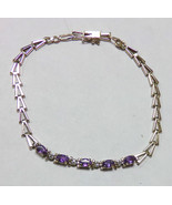 Vintage 10K Yellow Gold Amethyst &amp; Diamond 8&quot; Tennis Bracelet 3.8g Mexic... - £199.83 GBP