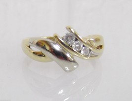 10k Yellow Gold 3 Diamond Ring Sz7 Ladie&#39;s Contempory Wave Ribbon 3.2g U... - $179.99
