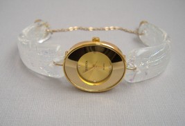 Gold Oval Face Watch Unique Handcrafted Crystal Dichroic Fused Glass Wri... - $275.00