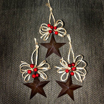 Country Star with Jute Christmas Ornament Set of 3 - £9.59 GBP