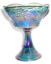 Indiana Glass Blue Carnival Harvest Grape Pattern Extra Large Glass Compote - $84.39