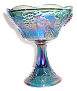 Indiana Glass Blue Carnival Harvest Grape Pattern Extra Large Glass Compote - $84.39