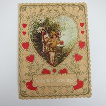 Vintage Valentine Card Girl Fairy Wings Wand Heart Flowers Die cut Bifol... - £6.38 GBP