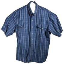 Roper Blue Western Rodeo Shirt Mens Blue Gray Western Metal Button Plaid - £23.65 GBP