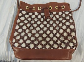 Leather and Canvas Shoulder Bag/Purse Drawstring Close Braided Design 50333 - €16,66 EUR