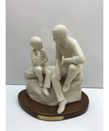 White Hanson Classic Bridges Statue 9X10&quot; Father Son Figurine Sitting on... - $76.67