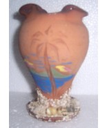 JAMAICA HANDMADE &quot;ON THE BEACH&quot; RED CLAY POTTERY VASE - $36.47