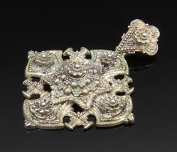 JERUSALEM 925 Silver - Vintage 3D Beaded Floral Religious Cross Pendant- PT20508 - £109.98 GBP