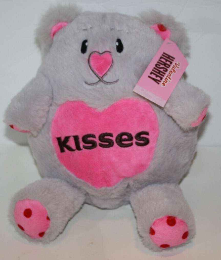Hersheys Kisses Gray Teddy Bear Pink Heart Nose Valentine Plush Soft Toy... - $24.77