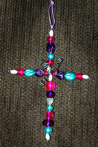 Beaded Cross Handmade Christmas Ornament - £3.99 GBP