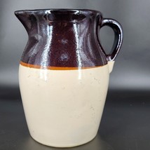 Large Stoneware Pitcher Brown Cream 8 1/2&quot; Tall No Crazing Antique/Vintage  - £12.72 GBP