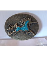 Vintage Oval Belt Buckle Rare Solid Metal Brass with Unicorn Design in T... - £251.97 GBP