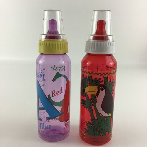 Gerber Baby Bottle Set Tropical ABC Colors Toucan Bird Spanish Vintage 1992 - $35.89