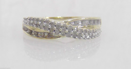 10k Yellow Gold 40 Diamond Wedding Band Crossed Weave Sz 7 Ring 2.7g LOVE - £117.98 GBP