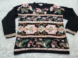 Heirloom Collectibles Embroidered Floral L Sweater Mock Neck Shoulder Pa... - £17.81 GBP