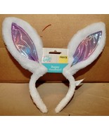 Easter Bunny Headband White Fuzzy With Light Rainbow Colors In Ear 261G - £1.95 GBP