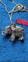 New Betsey Johnson Necklace Brooch Elephant Multicolored Rhinestones Collectable - £11.98 GBP