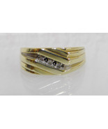 10k Yellow Gold 3 Diamond Wedding Ring Sz 11.75 Mens 3g RB 8 Deco Geomet... - £119.89 GBP