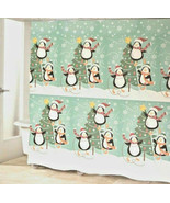 Christmas Fabric Shower Curtain Holiday Penguins and Trees 72x72&quot; Avanti... - £30.96 GBP