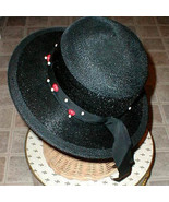 Lady Ladies Black Straw Hat Wood beads Chesterfield VINTAGE with BONUS Antique B - $65.00