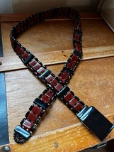 Amazing Long Black &amp; Cranberry Stone Belt w Sold Black Rectangle Buckle–... - $38.01