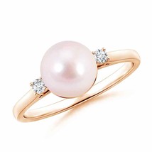 ANGARA Japanese Akoya Pearl Ring with Diamond Accents for Women in 14K Gold - £799.06 GBP