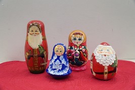 Lot Of Vintage Christmas Santa Matryoshka Nesting Dolls + Rolly Poly W / Bell - £49.68 GBP