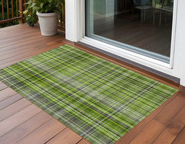 2' X 3' Green Black and Gray Plaid Washable Non Skid Indoor Outdoor Area Rug - $60.99